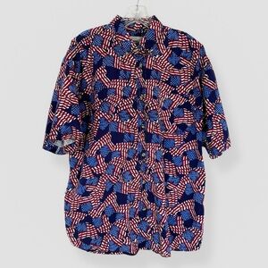 Vintage Michael Austin Rugged Wear Size Large American Flag Button Up Americana